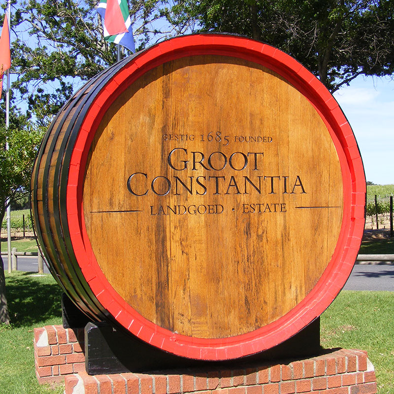 Groot Constantia barrel sign, by the Sign Carver