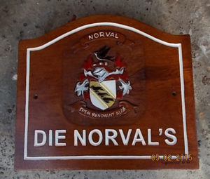 Die Norval's Coat of Arms hand carved by the Sign Carver
