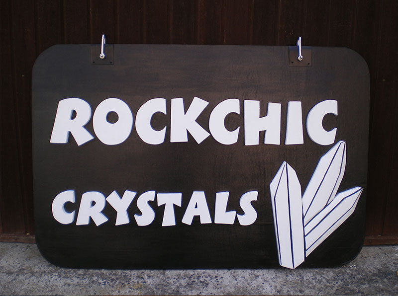Rockchic Crystals | Carved Wooden Shop Sign by the Sign Carver